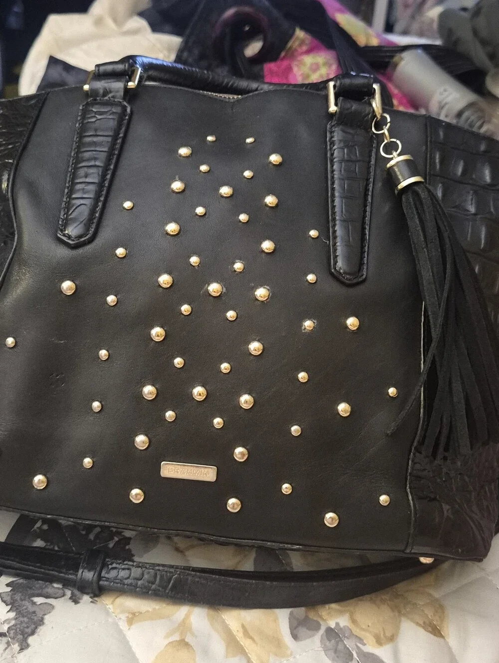 Brahmin Duxbury Nara Satchel Black With Gold Studs